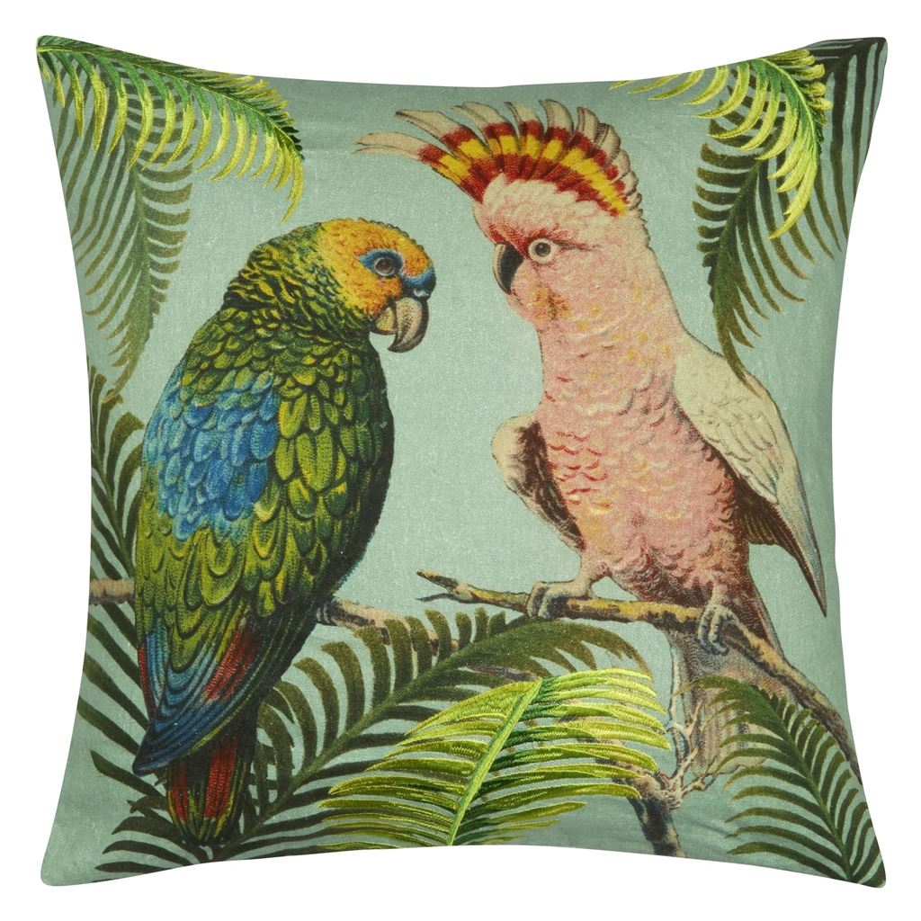 John Derian Parrot and Palm Parchment Azure Pute
